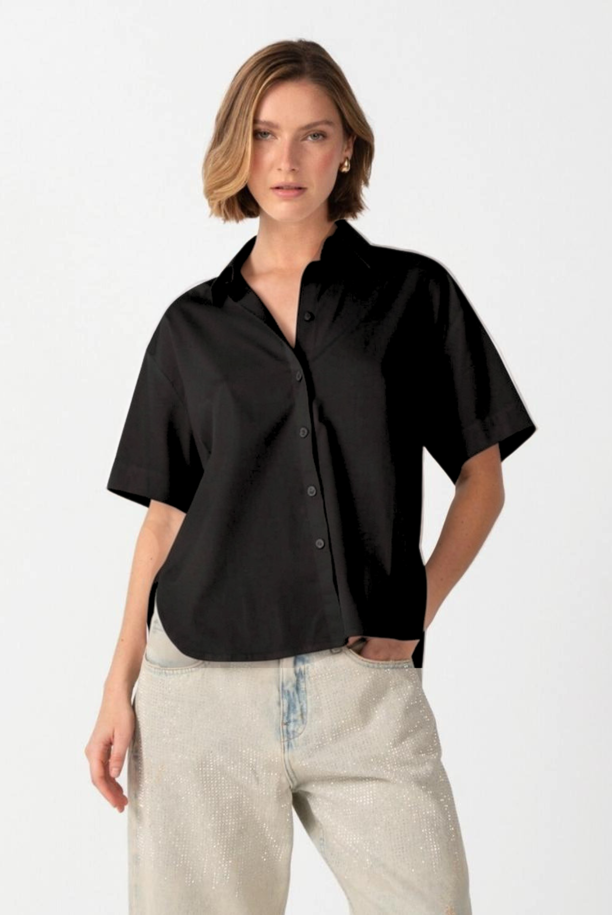 SHORT SLEEVE OPEN BACK SHIRT
